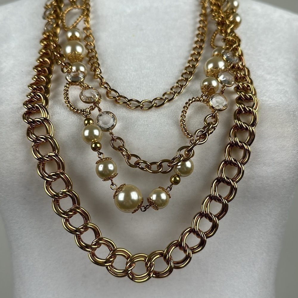 Joan Rivers Classics Signed Faux Pearl & Gold Tone Layered 4-in-1 Necklace NIB - Picture 4 of 8